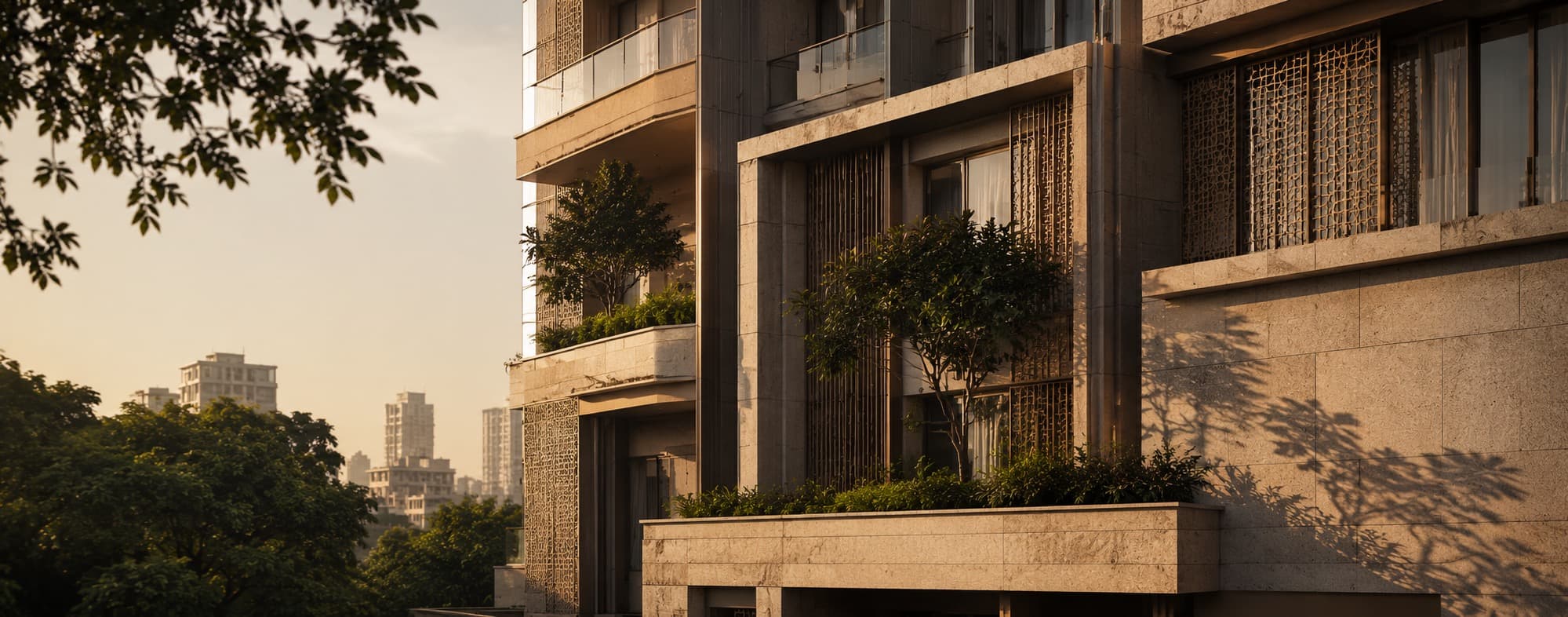 Facade detail of a B-Right development at dusk, Mumbai